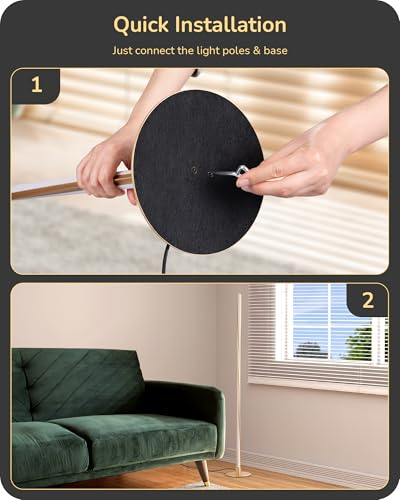 EDISHINE 56 Helix LED Floor Lamp - Dimmable, Remote & Foot Switch, Modern Gold Design for Bedroom, Living Room, Office
