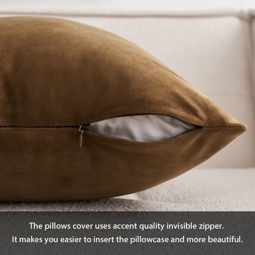 MIULEE Decorative Velvet Cushion Covers 45cm x 45cm/Square Throw Pillow Cases for Sofa Bedroom with Invisible Zipper 18x18 Inch Chocolate Sets of 2