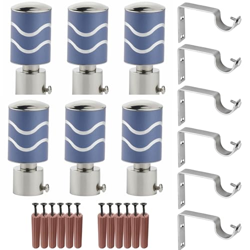 Image of GRIVAN Stainless Steel Curtain Holder Set for Door Window Wall Suitable for 1 Inch Rod Curtain Bracket Support Knobs Accessories (Blue, Pair of 3)