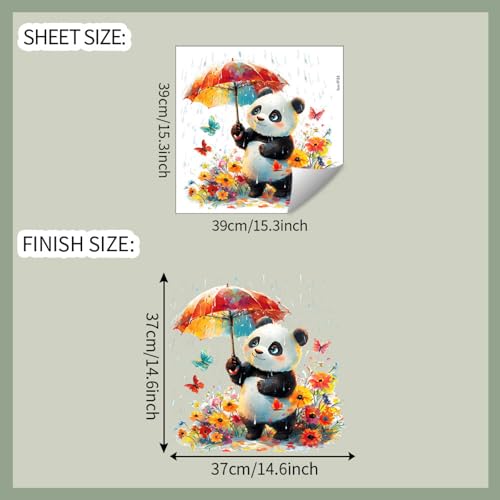 Vinilo decorativo infantil panda con paraguas y flores miniatura 2