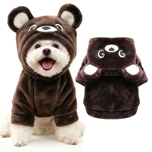 Dog Hoodie with Bear Ears Fleece Dog Sweater for Small Dogs French Bulldog Clothes Puppy Costume for Small Dogs XS Winter Clothes Cozy Pet Fleece for Cats
