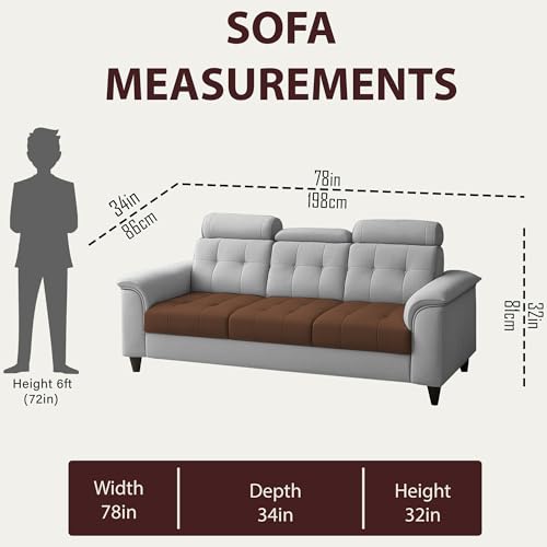 Image of Casaliving Ella 3 Seater Sofa Set for Living Room (Brown Grey Colour Fabric) Premium Fabric Sofa