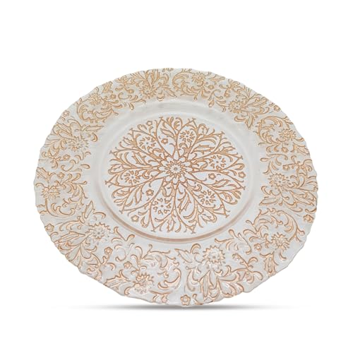 Trimming Shop Assiettes de présentation décoratives pour fêtes, Assiettes en Verre au Design Royal pour décoration, 33 cm, Or Rose, 1 pièce