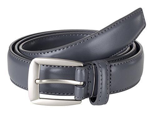 Sportoli Men’s Genuine Leather Classic Stitched Casual Uniform Dress Belt - Grey/Matte Buckle (40)