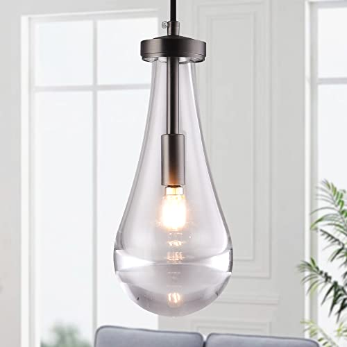 Camastar Raindrop Pendant Lights, Bronze Black Pendant Lighting For Kitchen Island, Clear Glass Pendant Modern Ceiling Light, Dining Room Teardrop Hanging Light Fixture #TOP12