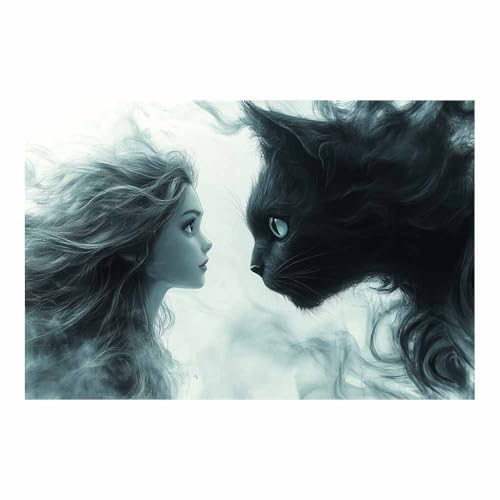 Poster sur toile pour habiller un grand mur vide tableau noir et blanc chat femme 70x100