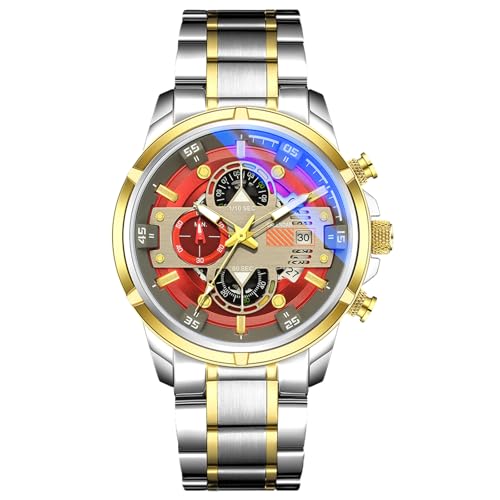 RORIOS Herren Uhren Wasserdichter Analog Quartz Uhren mit Edelstahl Armband Mode Sport Chronograph Uhren für Männer