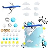 39PCS Airplane Cake Topper Balls Stars Set Birthday Party Supplies, Airplane Cake Topper Decorations for Airplane Party Supplies Decor