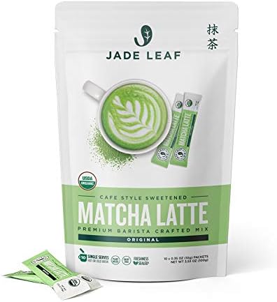 Jade Leaf Matcha Organic Cafe Style Sweetened Matcha Latte Premium Barista Crafted Mix - Sweet Matcha Green Tea Powder - Authentic Japanese Origin (100 Count Single Serve Stick Pack Pouch)