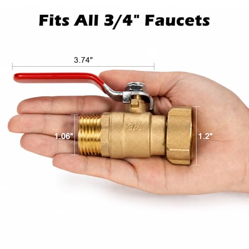 Image of SheeChung Garden Hose Shut Off Valve - Full Flow - Heavy Duty Water Hose Ball Valve with Long Handle, 3 /4 inch GHT Brass Hose Connector Adapter Fittings for RV Camper
