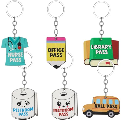 6 Sets Wooden Hall Pass Chains with School Passes -