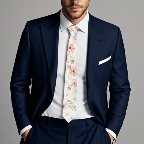 Image of Cotton Floral Ties for Men 2.76 inch Men's Skinny Tie Linen Flower Printed Neck Tie for Wedding Dating Party