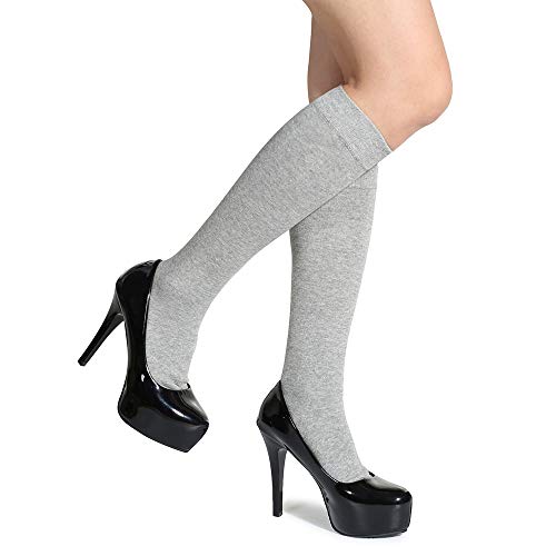 Leotruny 3 Pairs Women's Knee High Socks Cotton Opaque Socks(C03-3 Pairs Gray) #TOP3