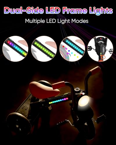 Image of KRIDDO Kids Tricycle, 12 Inch Puncture Free Wheel w Front Light, Adjustable Seat Height, Gift for 2-5 Year Olds, BlackLED