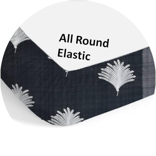 Image of Filymore Elastic Fitted Bedsheet Set for Double Bed with 2 Pillow Covers | 240 TC Pure Microfiber Double Bedsheet | Black Leaf Design | Soft | Fits Mattress up to 6 Inches | 72x72 Inches