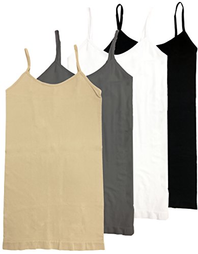 HL California Camisole 4 Way Stretch Seamless Basic Layering Top Pack of 4 (4PK BLK/White/Beige/Dark Gray)