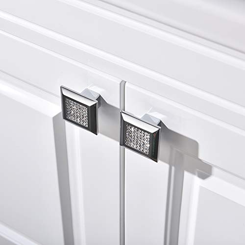 Tnoms Square Cabinet Handles And Knobs With Crystal All Metal Drawer/Furniture Pulls With Screws Contemporary Euro Style,2 Pack, Polish Chrome,Ftp2001Ch-P2 #TOP2