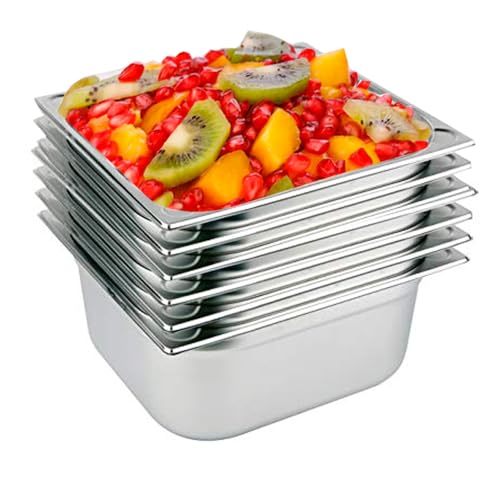 Lote 6 Cubetas Gastronorm GN 1/6 - 100 mm profundidad fabricadas en acero inoxidable | Bandejas Horno | Cubeta para ingredientes Gastronorm 1/6 | Recipiente GN 1/6 176x162x100 mm | 1,6 Lts