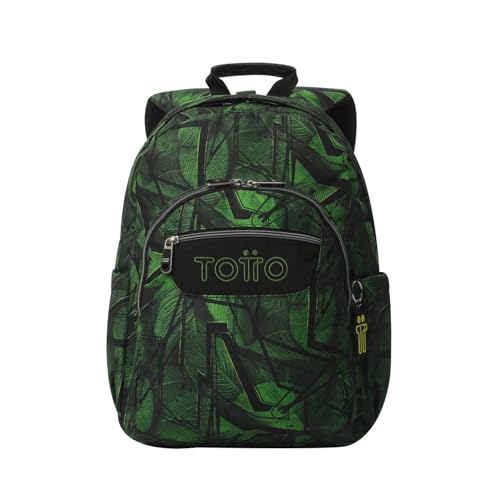 TOTTO - Mochila Escolar Adaptable a Carro, Modelo Acuareles, Capacidad 20 L, Bolsillo para Pc 14", 2 Bolsillo Botella, Espaldar Ergonómico con Flujo de Aire, Correas en S, Estampado Jhony Jungle