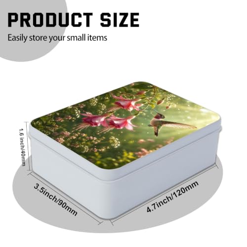 Image of Decorative Metal Tin Box with Lid,Hummingbird Flower Organizer