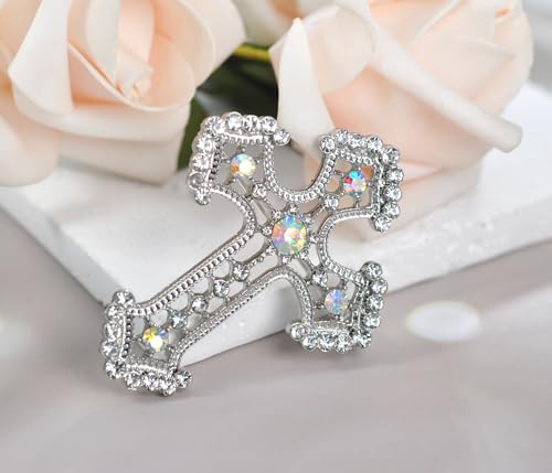 Image of Gyn&Joy Sparkle Crystal Rhinestones Holy Cross Brooch Pin Jewelry For Women Men