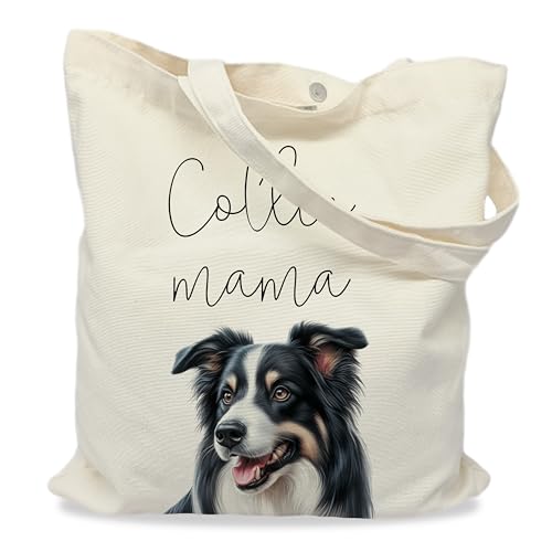 KGHYT Collie Mama Tote Bag – Cute Border Collie Dog Lover Canvas Bag, Reusable Shopping Shoulder Bag for Women, Pet Mom Gift, Everyday Grocery & Travel Tote.006