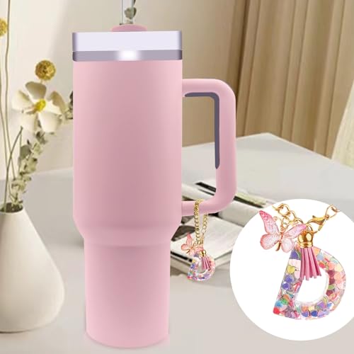 Velaco Letter Charm Accessories for Stanley Cup with Handle, Cute Initial Letter D Keychain Handle Charm with Butterfly for Stanley Tumbler for Women Girls
