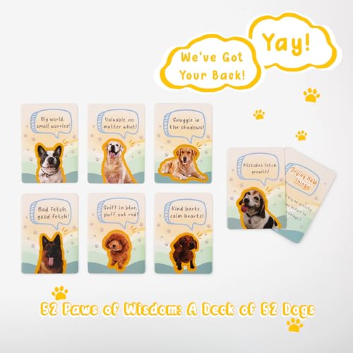 Image of 52 Dog-Themed Affirmation Cards Against Anxiety with Wooden Display Stand - Positive Affirmation Cards for Women - Uplifting and Inspirational