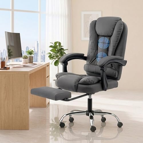 Image of NORMAN JR Italia Leatherette Office Chair for Work | Boss Chair, Ergonomic Executive, Luxurious Cushioned Arms & Seat, 2 Point Back Massager, Adjustable Leg Rest, Heavy Duty Metal Base(Grey)
