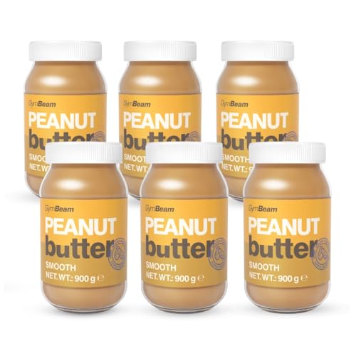 GymBeam Burro di Arachidi Naturale Cremoso, Senza Zucchero, Ad Alto Contenuto Proteico, 100% arachidi tostate, Ottima Fonte di Grassi Sani (900 g (6er pack), Cremoso)