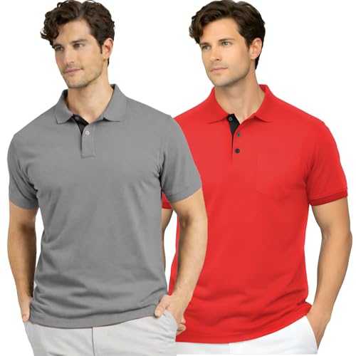 Image of Men's Premium Cotton Pique Polo T-Shirt, Classic Fit Short Sleeve Casual Summer Shirt, Soft & Breathable Fashion Polo
