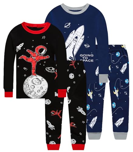 Image of Little bety Cotton 4 Piece Pajamas Boys Long Sleeve Sets Toddler Boys Pjs Kids Sleepwear Sets
