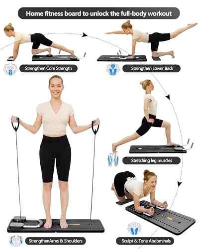 Tragbare Pilates Reformer Board - Vielseitige zusammenklappbare Heimtrainingsausrüstung für Core-/Rücken-/Arm-/Beintraining, Fitnessgeschenk (Black)