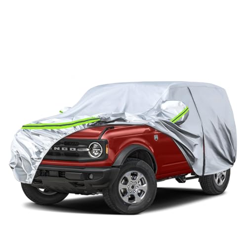 Image of Waterproof Car Covers Replace for 2021-2025 Ford Bronco 2 Door, 6 Layers Silver All Weather Car Cover with Zipper Door & Windproof Bands for Snow Rain Dust Hail Protection
