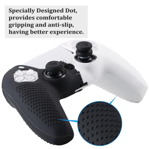 Yorha 2 Fundas de Silicona para Mando de PS5 (Negro + Blanco) con 8 agarres para el Pulgar, 8 enchufes, 4 Protectores analógicos - imagen 5