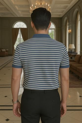 Image of MACK JONNEY Men's Cotton Polo T-Shirt | Regular Fit | Short Sleeve | Striped Casual Wear | Pack of 2 -MJ-1