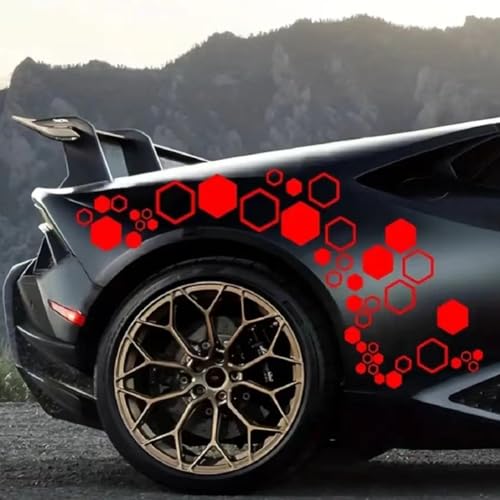 Image of 52 PCS Car Honeycomb Decals Vinyl Hexagonal Graphics Sticker Car Body Side Sticker Car Exterior Decor Accessories Universal for Car,Truck, SUV, RV (Red)