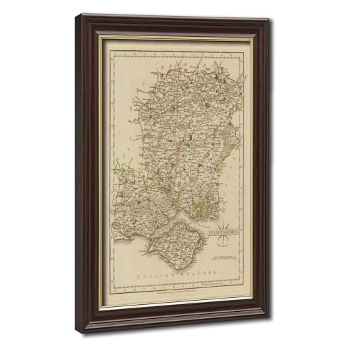 Carte du Hampshire Angleterre 1793 toile haut de gamme avec cadre en bois suspendu