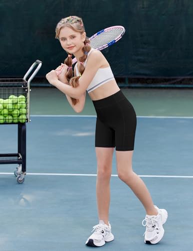 Zaclotre Shorts de bicicleta para meninas com bolsos infantil 12,7 cm, cintura alta, ioga, treino, c