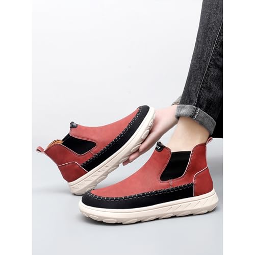 Lossarye Men's Platform Chelsea Boots Hand-Stitched Lightweight Durable Slip-On High-Top Ankle Boots Casual Non-Slip Walking Work Dress Booties3
