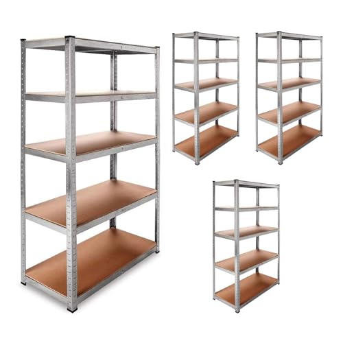 DASCK - Pack de 4 Estanterías Almacenaje Metálicas Galvanizadas 180x90x40 cm | 5 Baldas de MDF | 875kg de Carga | Estantería Industrial para Garaje, Trastero, Taller, Oficina, Almacén