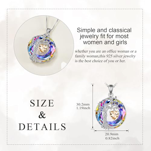 POPLYKE Tree of Life Necklace 925 Sterling Silver Birthstone Pendant Necklaces with Crystal Anniversary Birthday Wedding Jewelry for Mom Her Wife Sister4