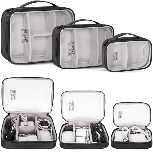 AKOZLIN Padded 3pcs/set Travel Organizer Office Cord Cable Electronics Accessories Bag Electrical Cord Management Case