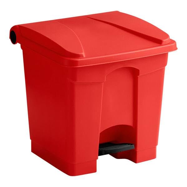 Caneca de basura roja rectangular de 8 galones con pedal