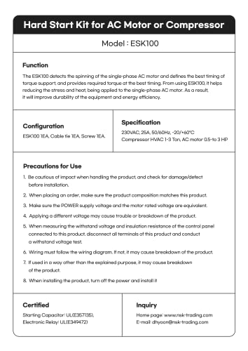 Esk100 Exceptional Durability Compressor Saver Electronic Hard Start Kit For Air Conditioner Or Compressor #TOP4