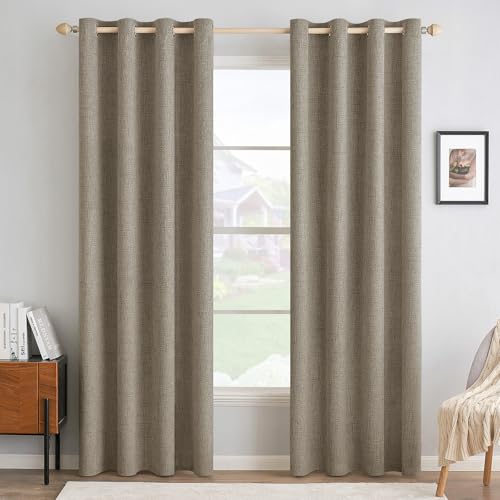 Image of MIULEE 100% Blackout Linen Textured Curtains for Bedroom Solid Thermal Insulated Faux Linen Grommet Room Darkening Curtains & Drapes Luxury Decor for Living Room 52 x 108 Inch (2 Panels)