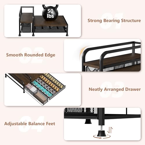 image for PONEYA Coffee Bar Organizer with Pod Holder Drawer, 4 Syrup Bottle 40 