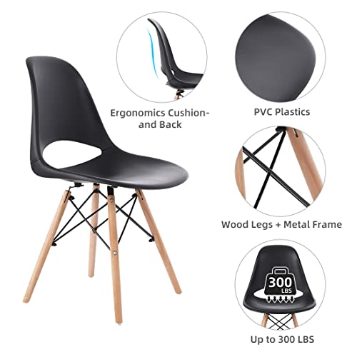 Modern Dining Chair Set Of 4, Plastic Shell Chair Side Chairs With Wood Legs For Kitchen, Dining Room, Living Room, Black #TOP1