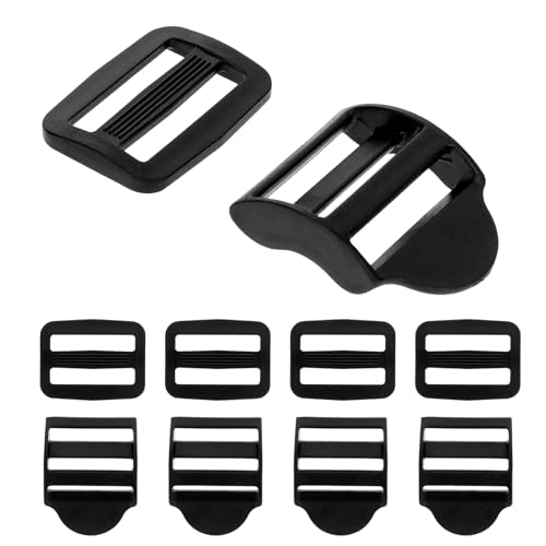 Hariendny 5 Sets Backpack Strap Clips Plastic Ladder Buckle Clips Webbing Slider Buckles, Adjustable Straps Clip Black Buckle Replacement Slider for Backpack Straps