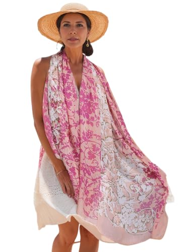 Foulard en soie XL rose Y02 : le grand châle idéal contre la fraîcheur des soirées d'été
